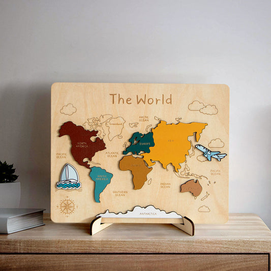 MontessoriLernwelt Holzpuzzle Weltkarte im Regal – Montessori Spielzeug für Kinder