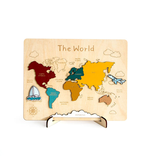 MontessoriLernwelt Holzpuzzle Weltkarte Hauptbild – Montessori Lernspielzeug Kinder Geografie ab 3 Jahren