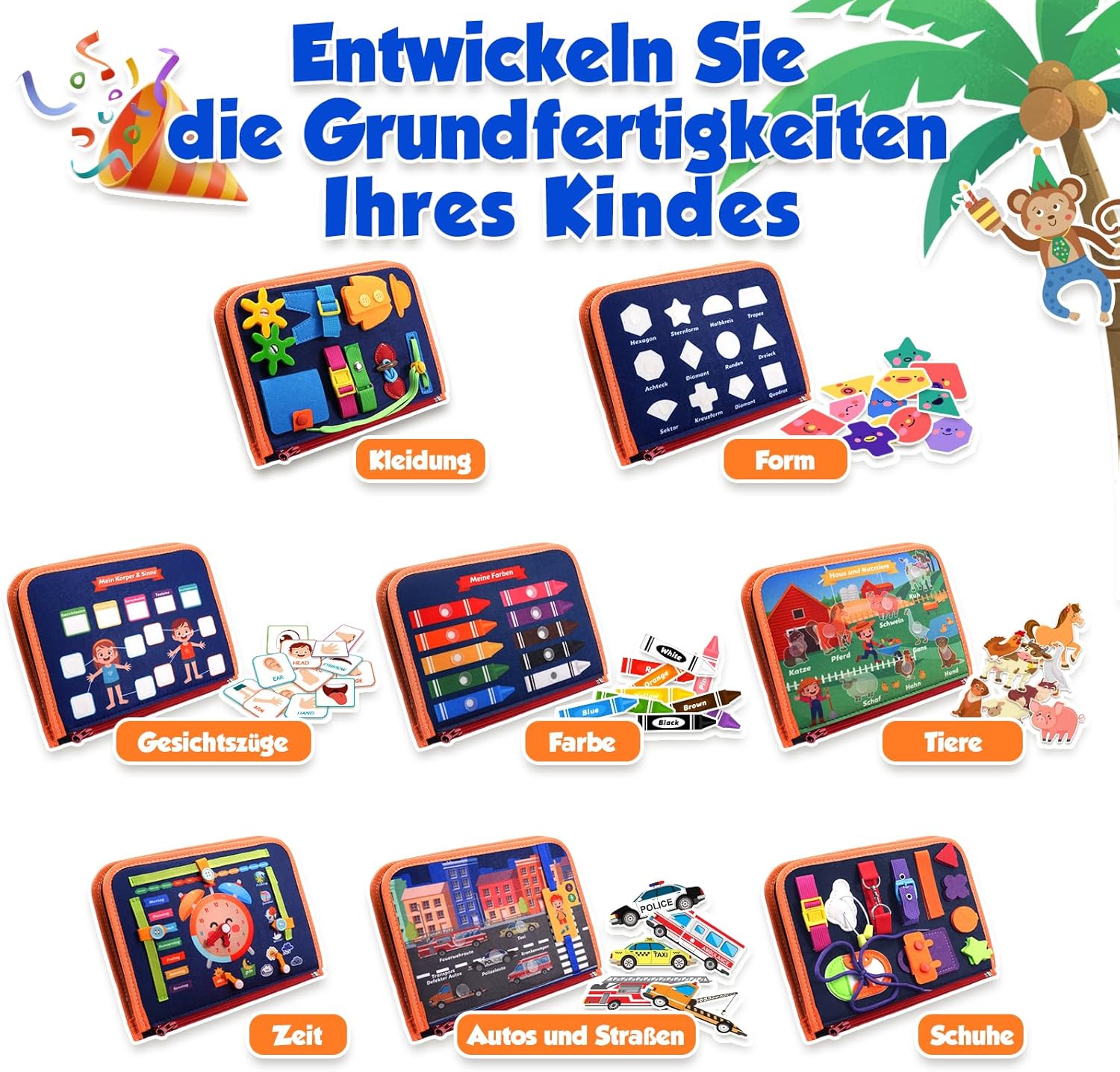 MontessoriLernwelt Busy Board Quiet Book – Montessori Beschäftigungsbuch ab 1 Jahr, Reisespiel für Kleinkinder