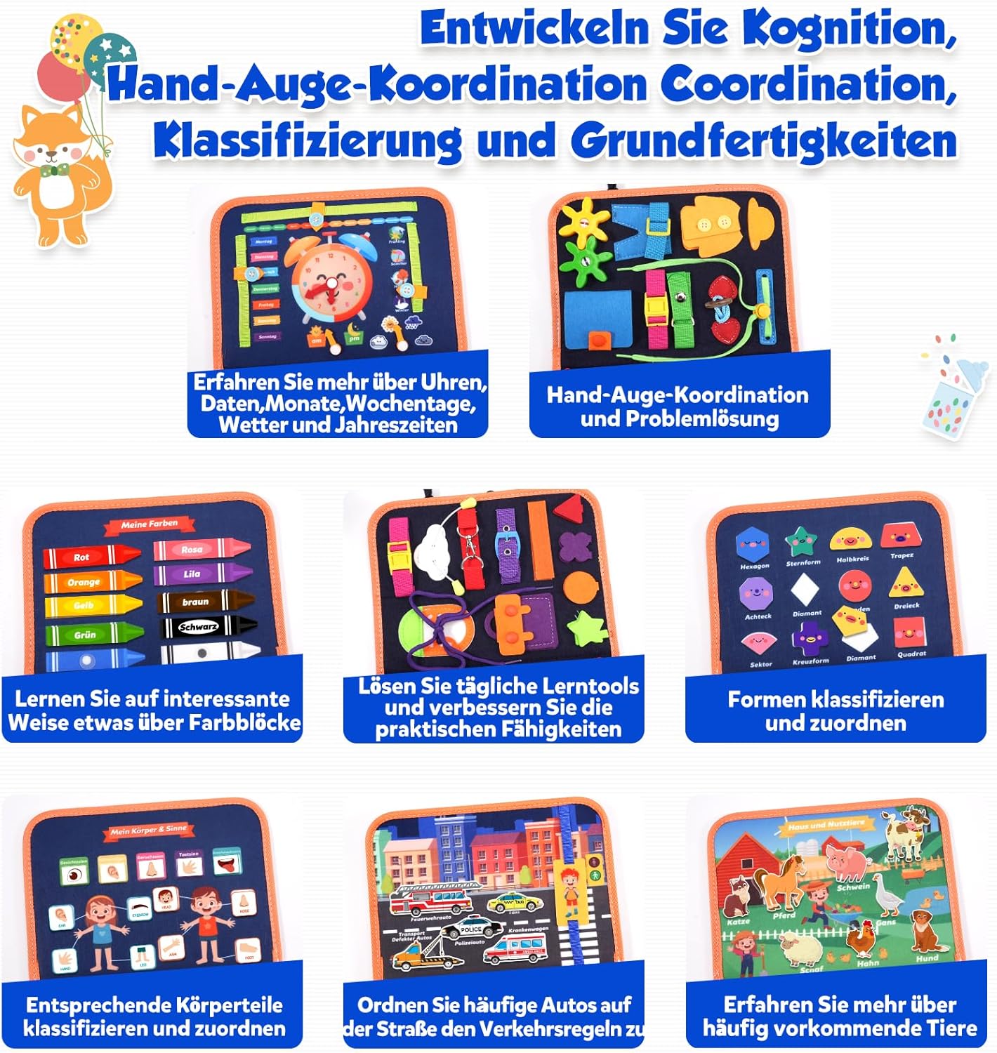 MontessoriLernwelt Busy Board Quiet Book – Montessori Beschäftigungsbuch ab 1 Jahr, Reisespiel für Kleinkinder