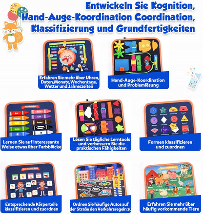 MontessoriLernwelt Busy Board Quiet Book – Montessori Beschäftigungsbuch ab 1 Jahr, Reisespiel für Kleinkinder
