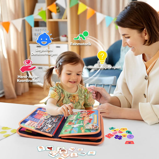 MontessoriLernwelt Busy Board Quiet Book – Montessori Beschäftigungsbuch ab 1 Jahr, Reisespiel für Kleinkinder