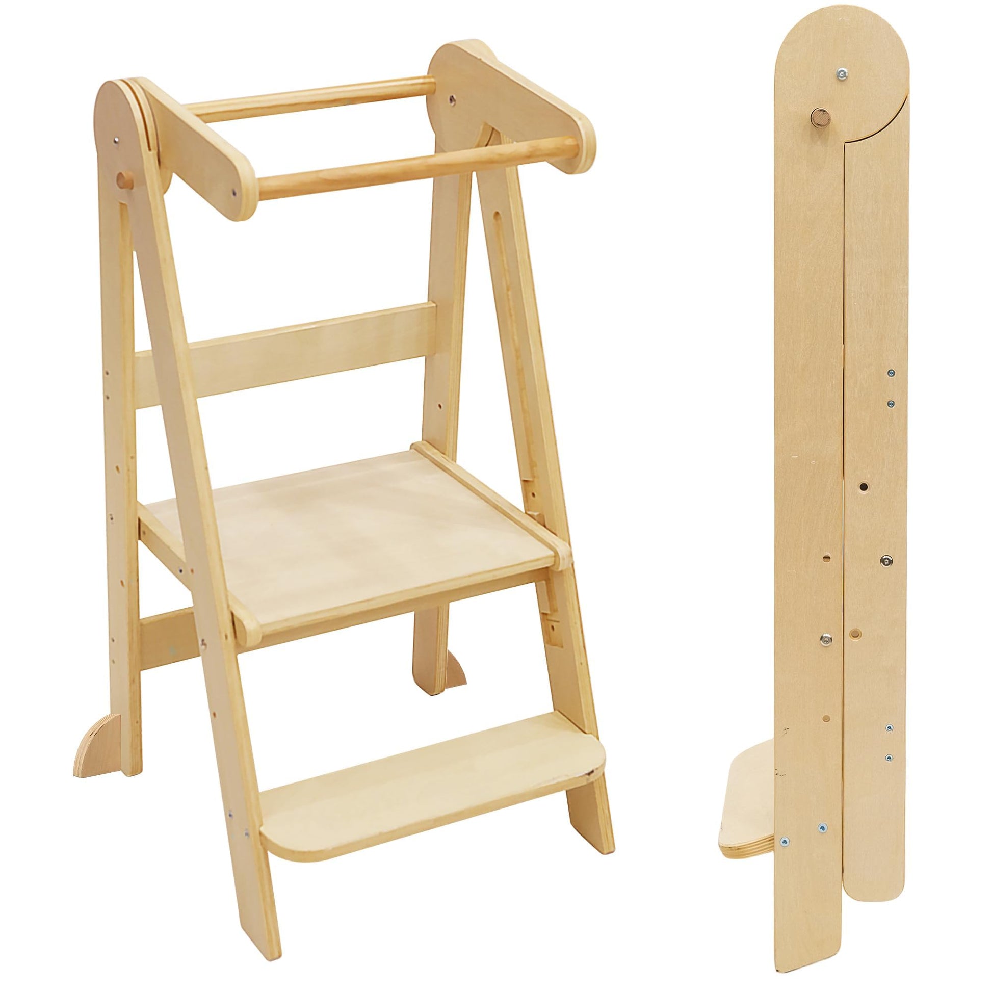 MontessoriLernwelt klappbarer Lernturm aus Birkenholz – höhenverstellbarer Küchenhelfer für Kinder