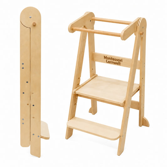 Klappbarer Montessori Lernturm aus Massivholz für Kinder