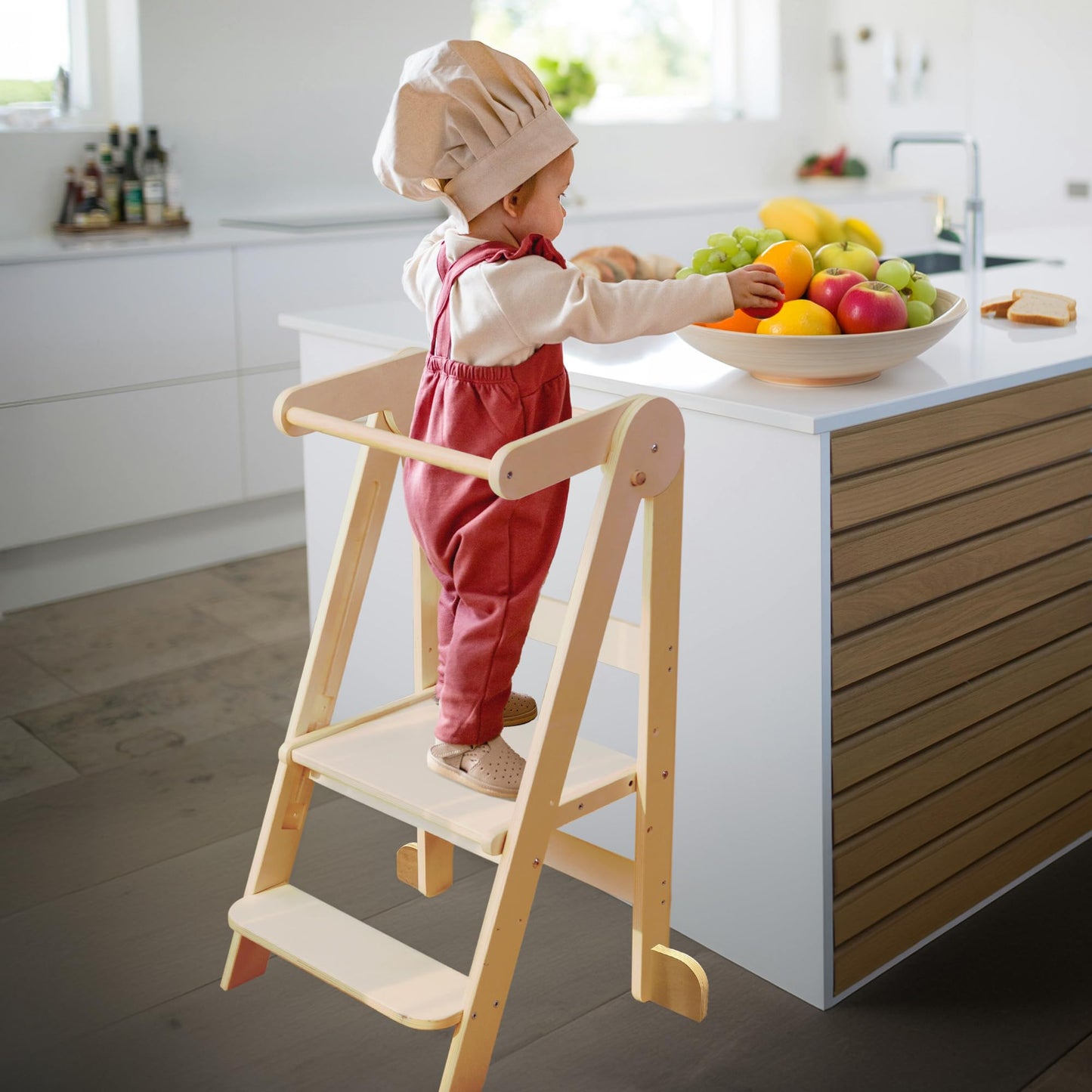 MontessoriLernwelt klappbarer Lernturm aus Birkenholz – höhenverstellbarer Küchenhelfer für Kinder