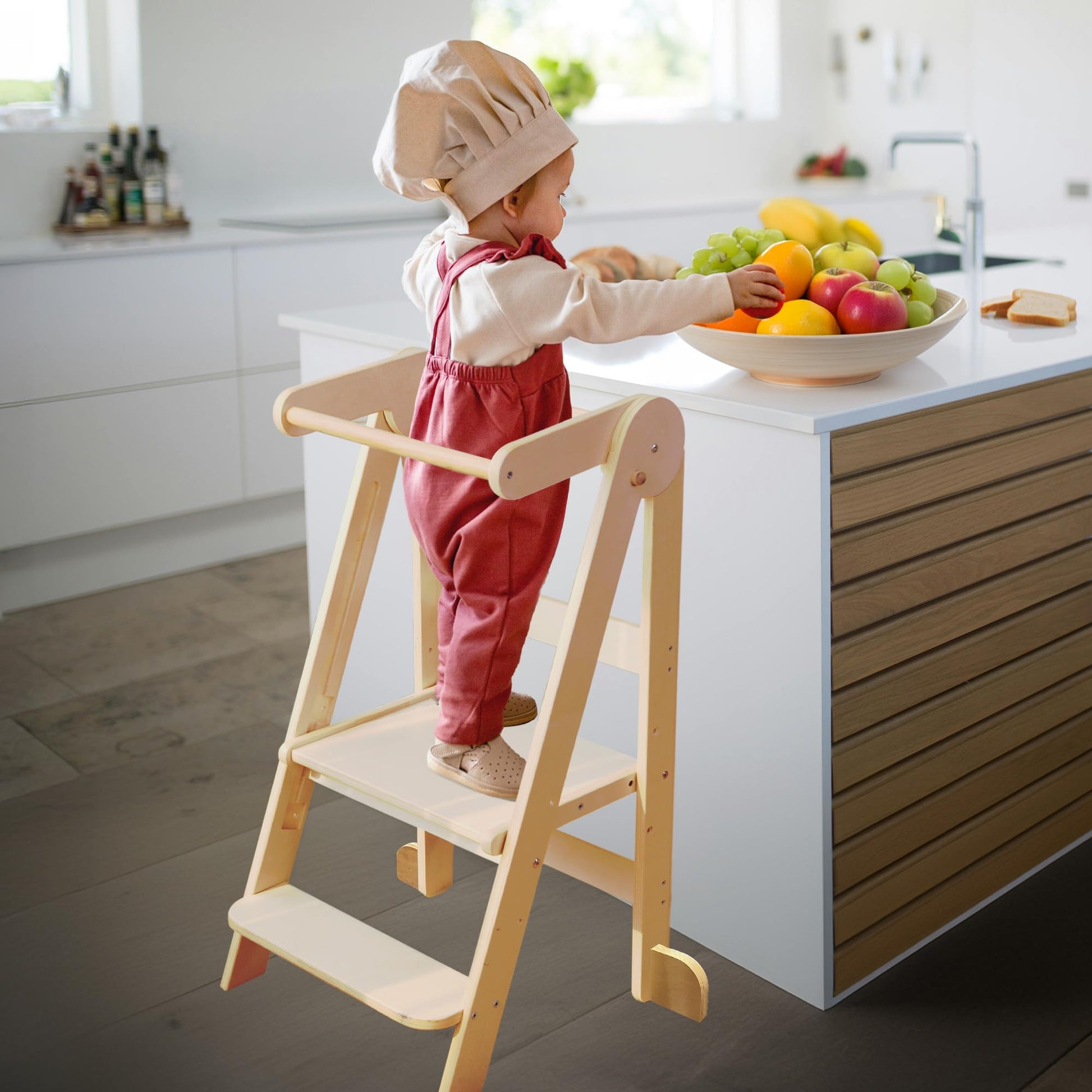 MontessoriLernwelt klappbarer Lernturm aus Birkenholz – höhenverstellbarer Küchenhelfer für Kinder