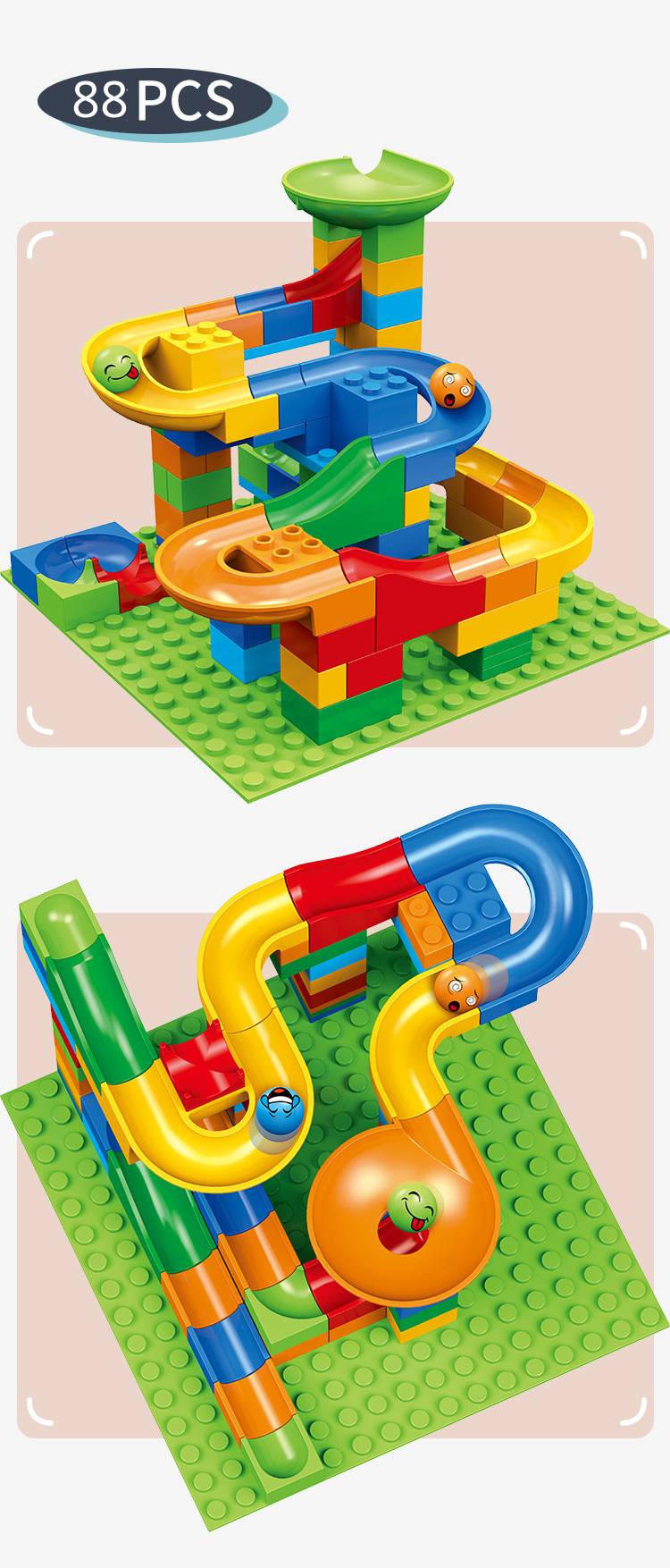 MontessoriLernwelt Kugelbahn Baustein-Set, 88 Teile – Murmelbahn aus Großbausteinen, ab 3 Jahren, kompatibel