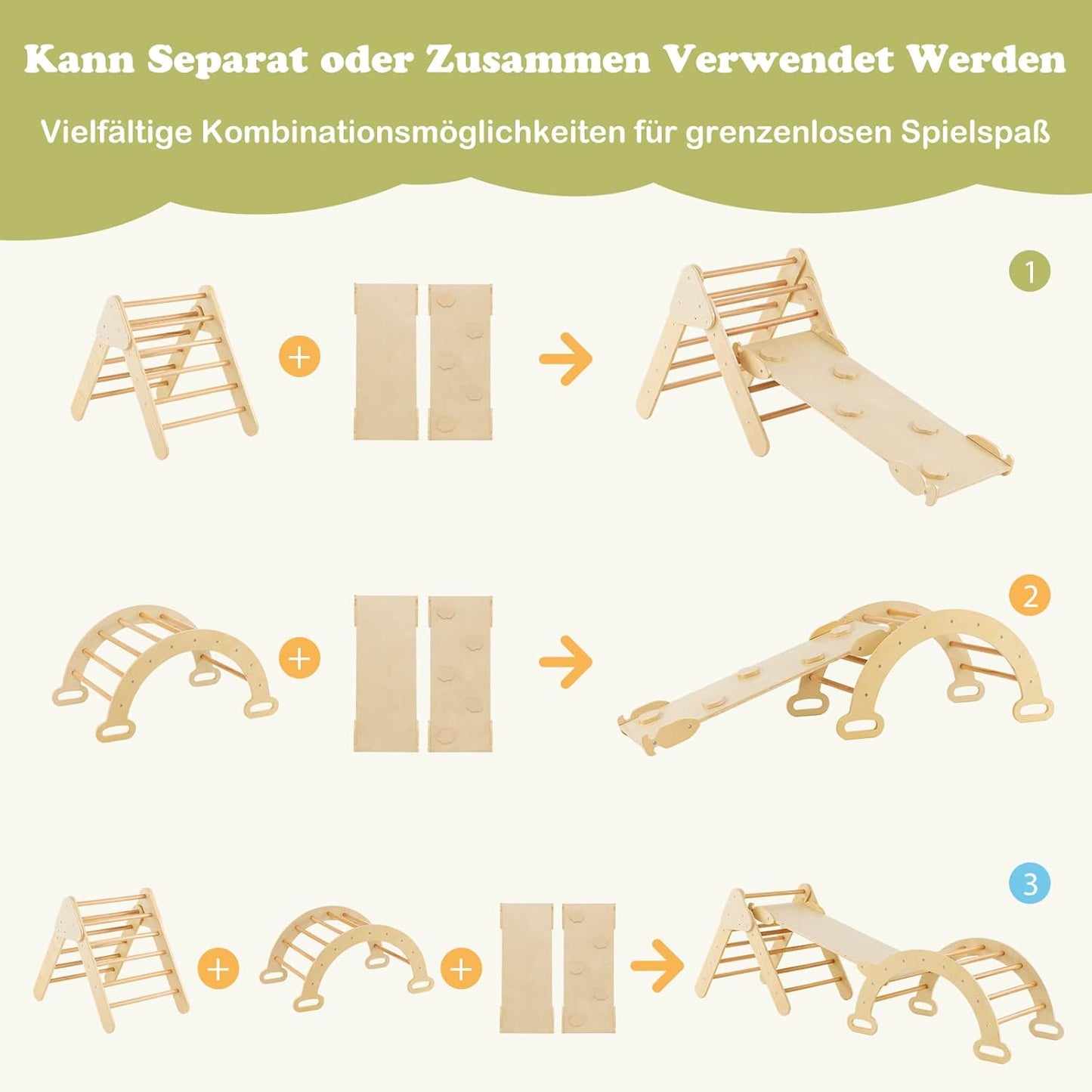 Pikler Dreieck 4-in-1 Set von MontessoriLernwelt – Kletterdreieck, Kletterbogen & Rampe