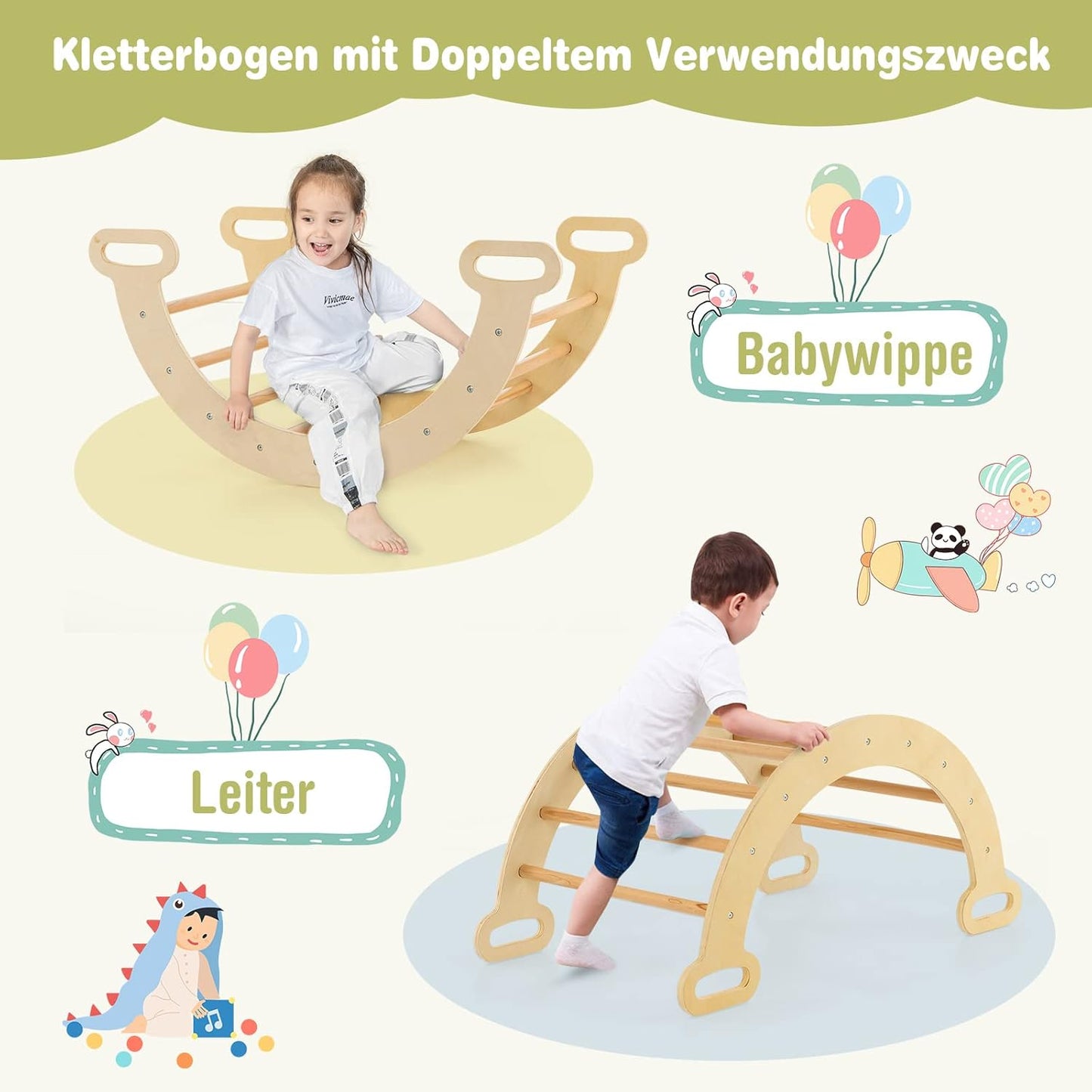 Pikler Dreieck 4-in-1 Set von MontessoriLernwelt – Kletterdreieck, Kletterbogen & Rampe