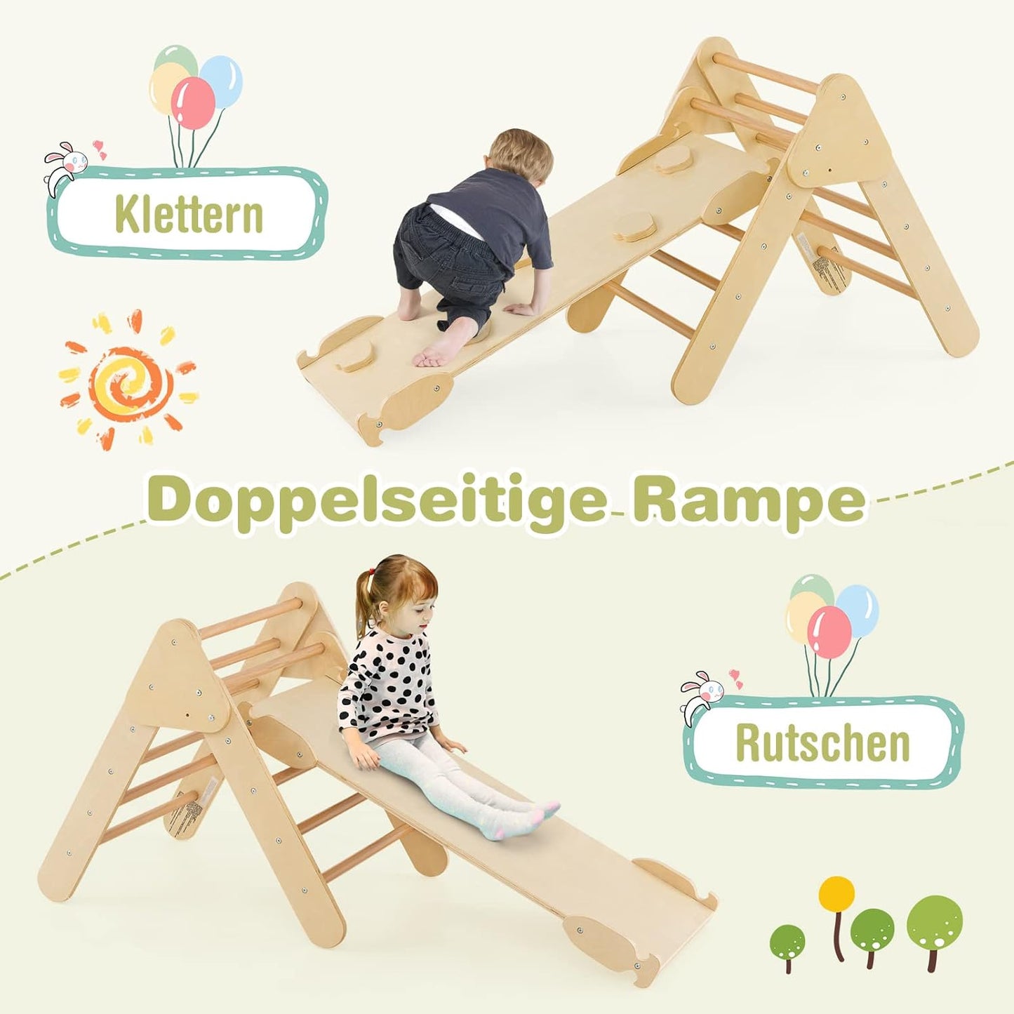 Pikler Dreieck 4-in-1 Set von MontessoriLernwelt – Kletterdreieck, Kletterbogen & Rampe