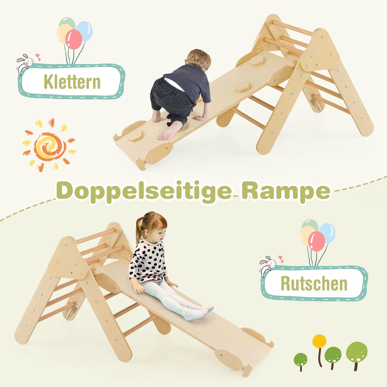Pikler Dreieck 4-in-1 Set von MontessoriLernwelt – Kletterdreieck, Kletterbogen & Rampe