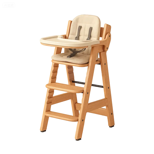 Hochstuhl aus Holz für Babys und Kinder von MontessoriLernwelt mit Tablett und Sicherheitsgurt