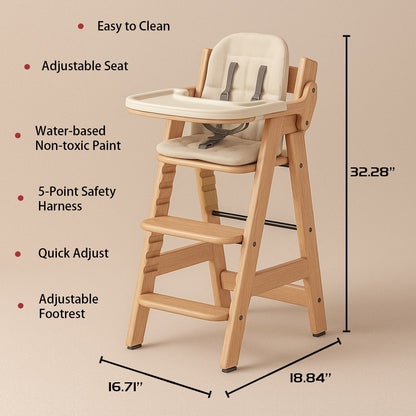 Hochstuhl aus Holz für Babys und Kinder von MontessoriLernwelt mit Tablett und Sicherheitsgurt