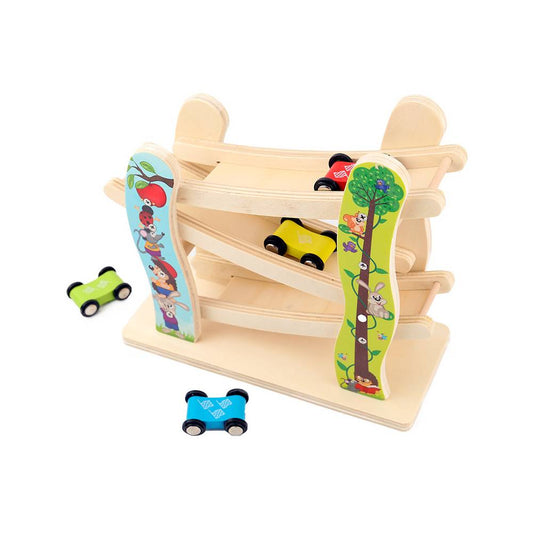 Montessori Lernwelt Holz Rutschbahn mit Autos – Lernspielzeug für Kleinkinder