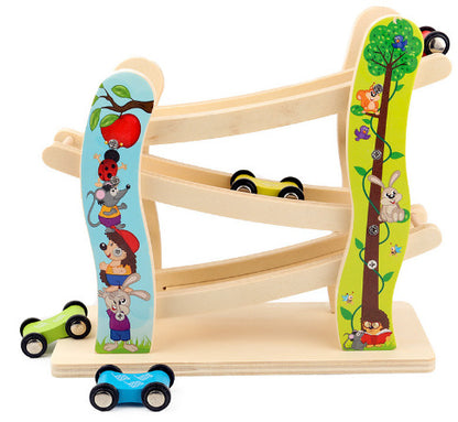 Montessori Lernwelt Holz Rutschbahn mit Autos – Lernspielzeug für Kleinkinder