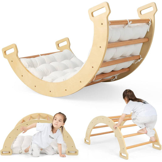 MontessoriLernwelt Kletterbogen & Waldorf Rocker mit Polster – Montessori Schaukel, Indoor Schaukel aus Buchenholz für Kleinkinder
