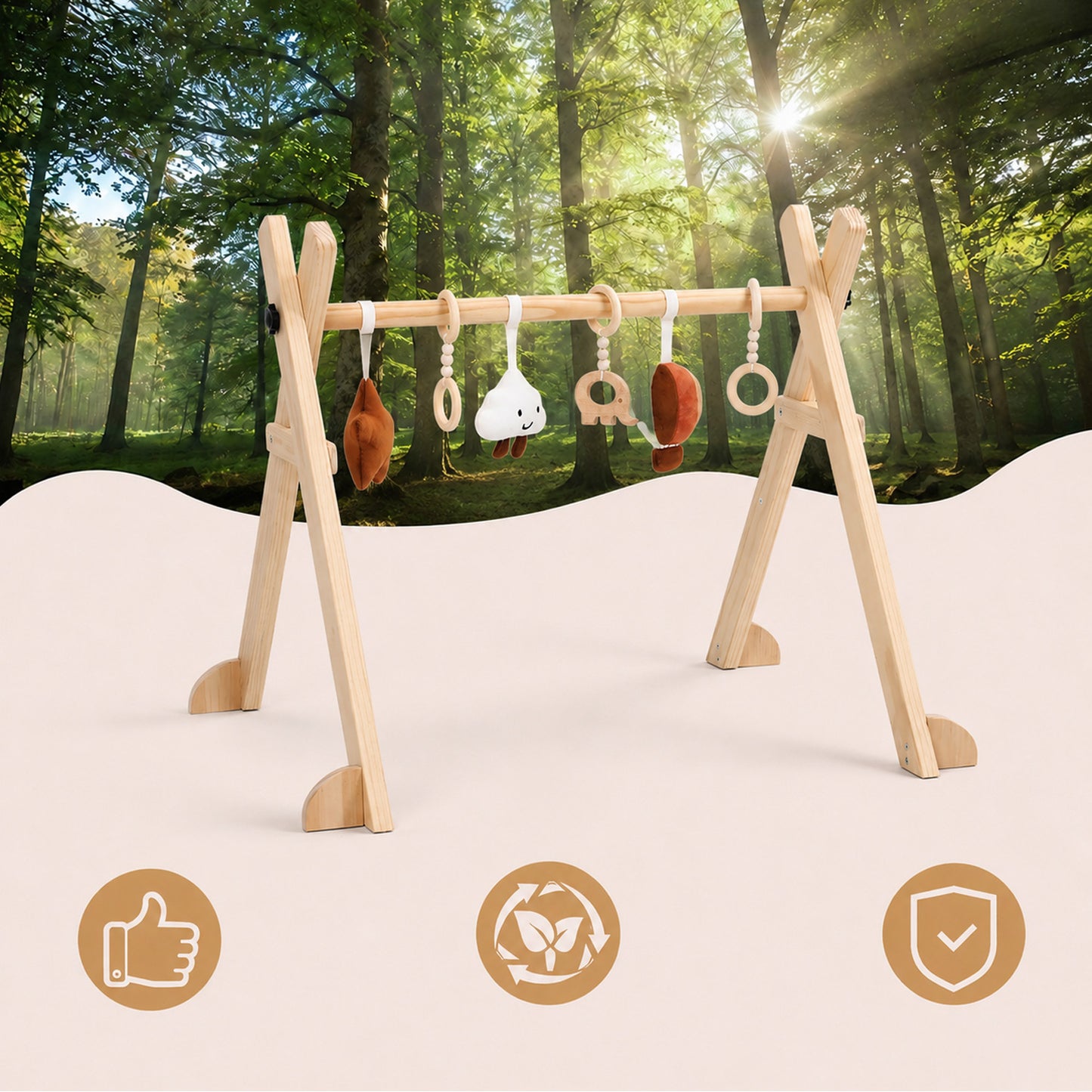 Natürliches Holz Baby Gym im skandinavischen Kinderzimmer Design