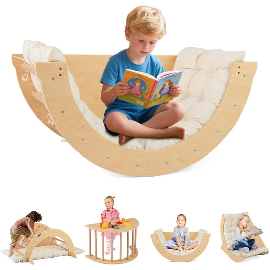MontessoriLernwelt Waldorf Rocker – Kletterbogen mit weicher Matratze, Montessori Schaukel/Indoor-Schaukel aus Holz für Kinder