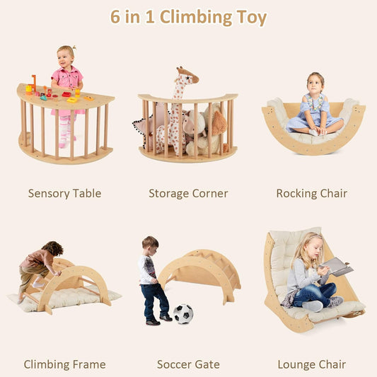 MontessoriLernwelt Waldorf Rocker – Kletterbogen mit weicher Matratze, Montessori Schaukel/Indoor-Schaukel aus Holz für Kinder