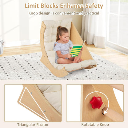 MontessoriLernwelt Waldorf Rocker – Kletterbogen mit weicher Matratze, Montessori Schaukel/Indoor-Schaukel aus Holz für Kinder