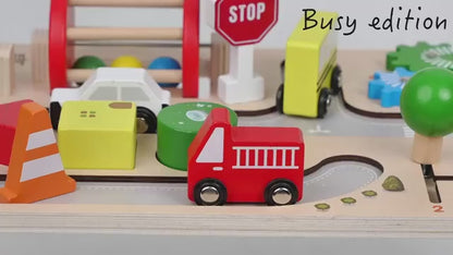 Montessori Spieltisch aus Holz – Motorik Busy Board mit Kugelbahn & Lernspielzeug