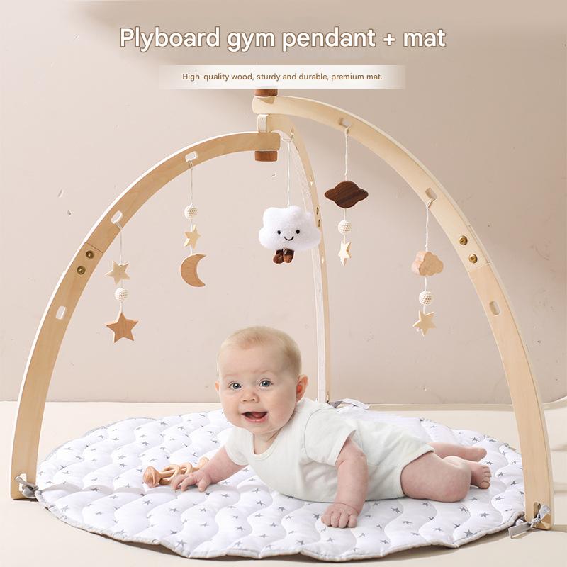 Gimnasio de madera para bebés con alfombra de juegos – Nubes y estrellas