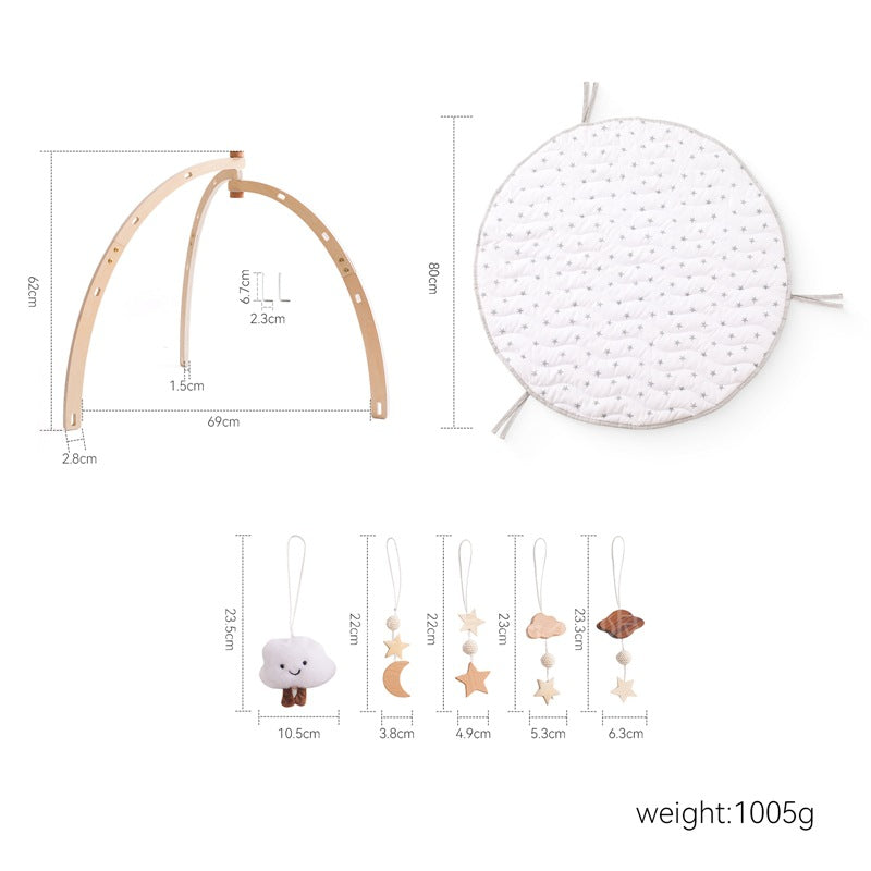 Gimnasio de madera para bebés con alfombra de juegos – Nubes y estrellas