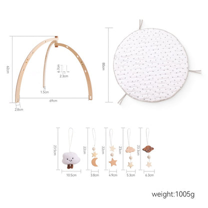 Gimnasio de madera para bebés con alfombra de juegos – Nubes y estrellas