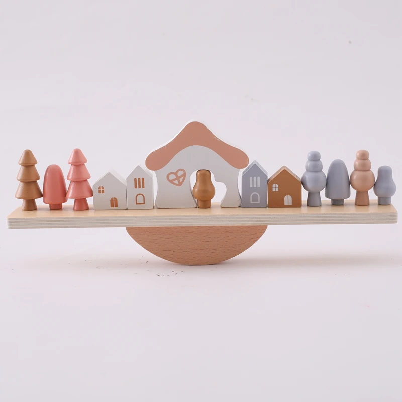 MontessoriLernwelt Klassisches Holz Balance Spielzeug mit Häusern – Pädagogisches Lernspielzeug