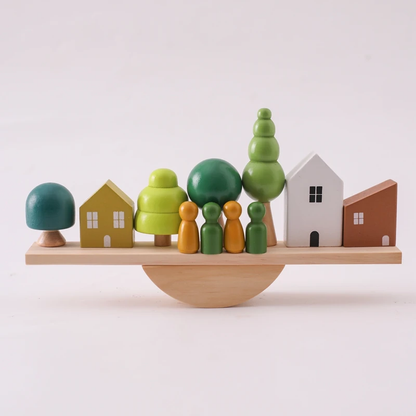 MontessoriLernwelt Holz Balance Dorf Szene – Montessori Spielzeug für Kinder