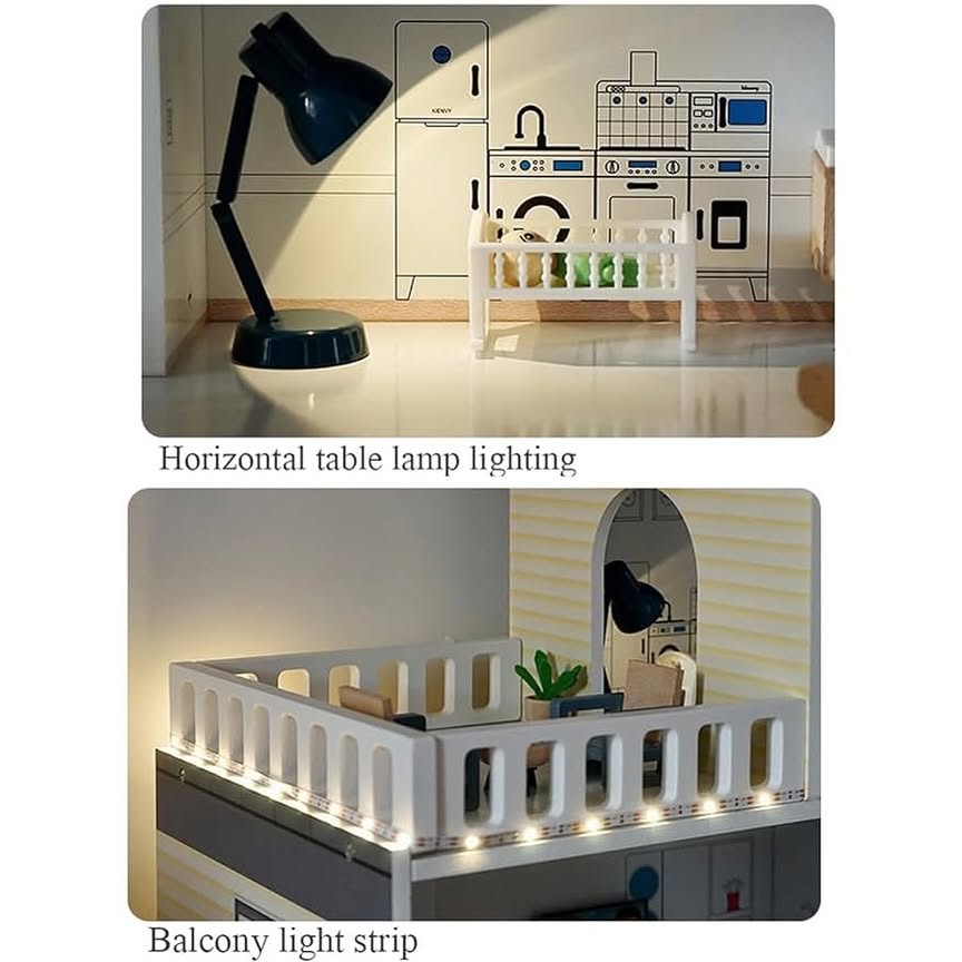 Montessori Puppenhaus aus Holz – 3 Etagen Villa mit Garage & Möbeln (XXL)
