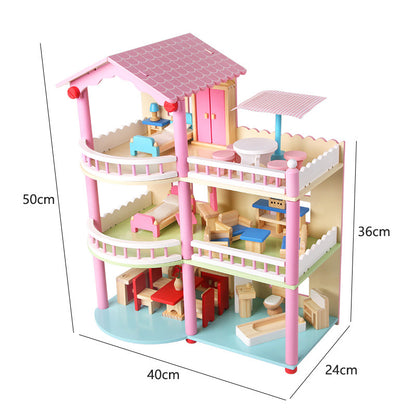 Montessori houten poppenhuis – open speelhuis met meubels